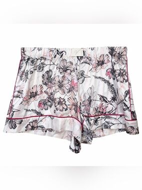 Floral Satin Pajama Shorts Pink Trim Lounge Sleep XL